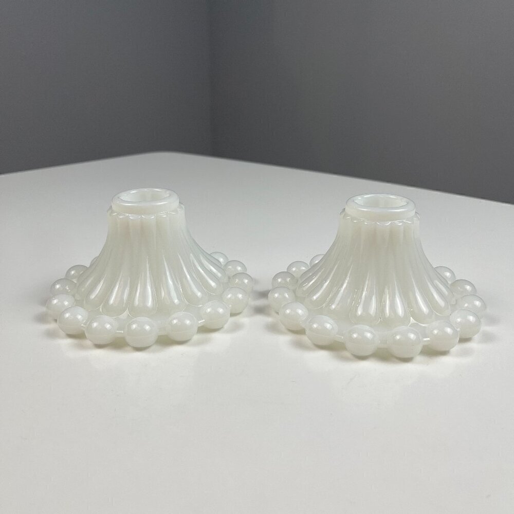 Vintage Anchor Hocking Berwick Boopie pair candlestick holder Milk Glass white